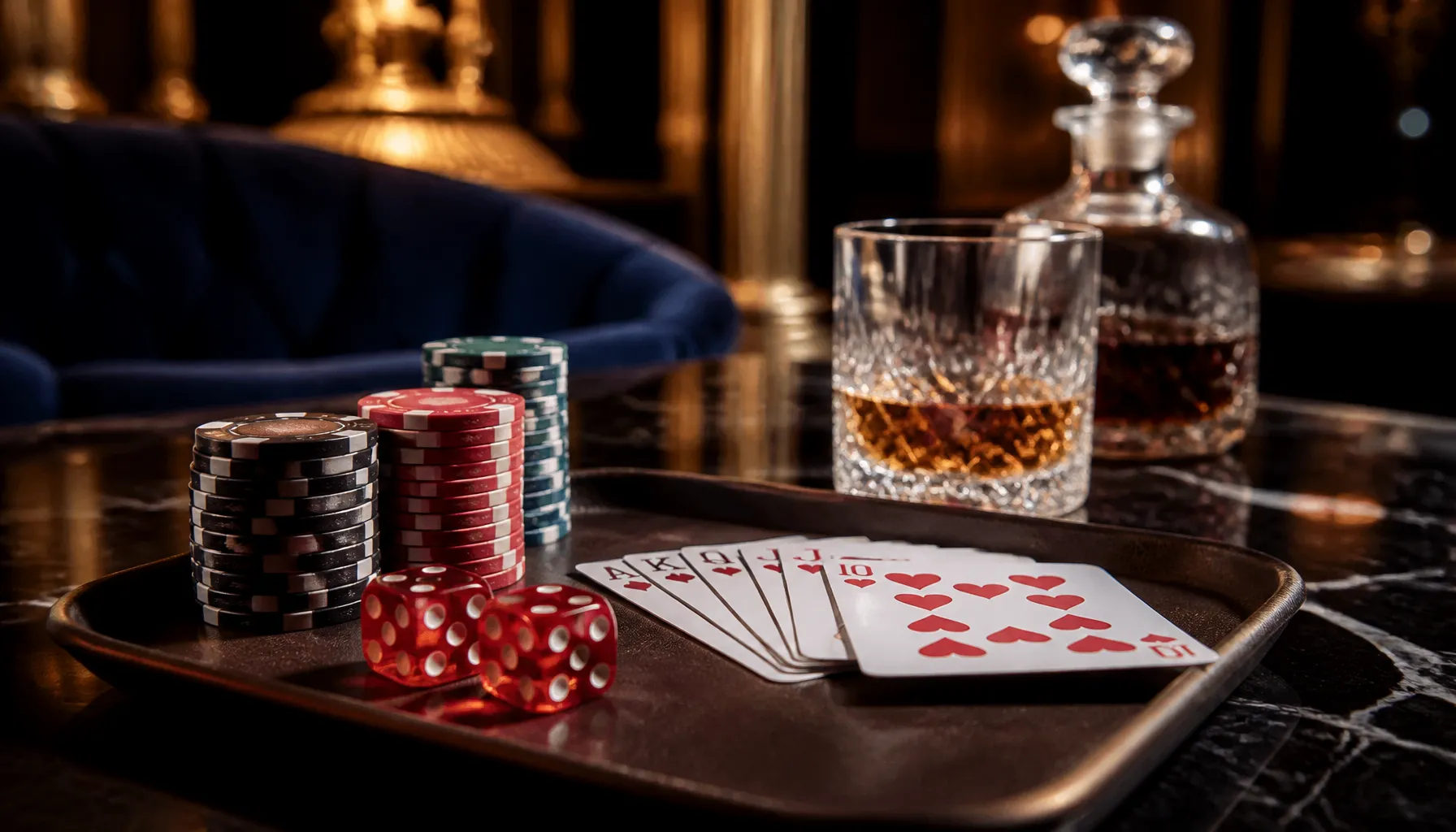 Ornate golden treasure chest overflowing with jewels and coins, cinematic jewel-tone lighting, luxury casino lifestyle